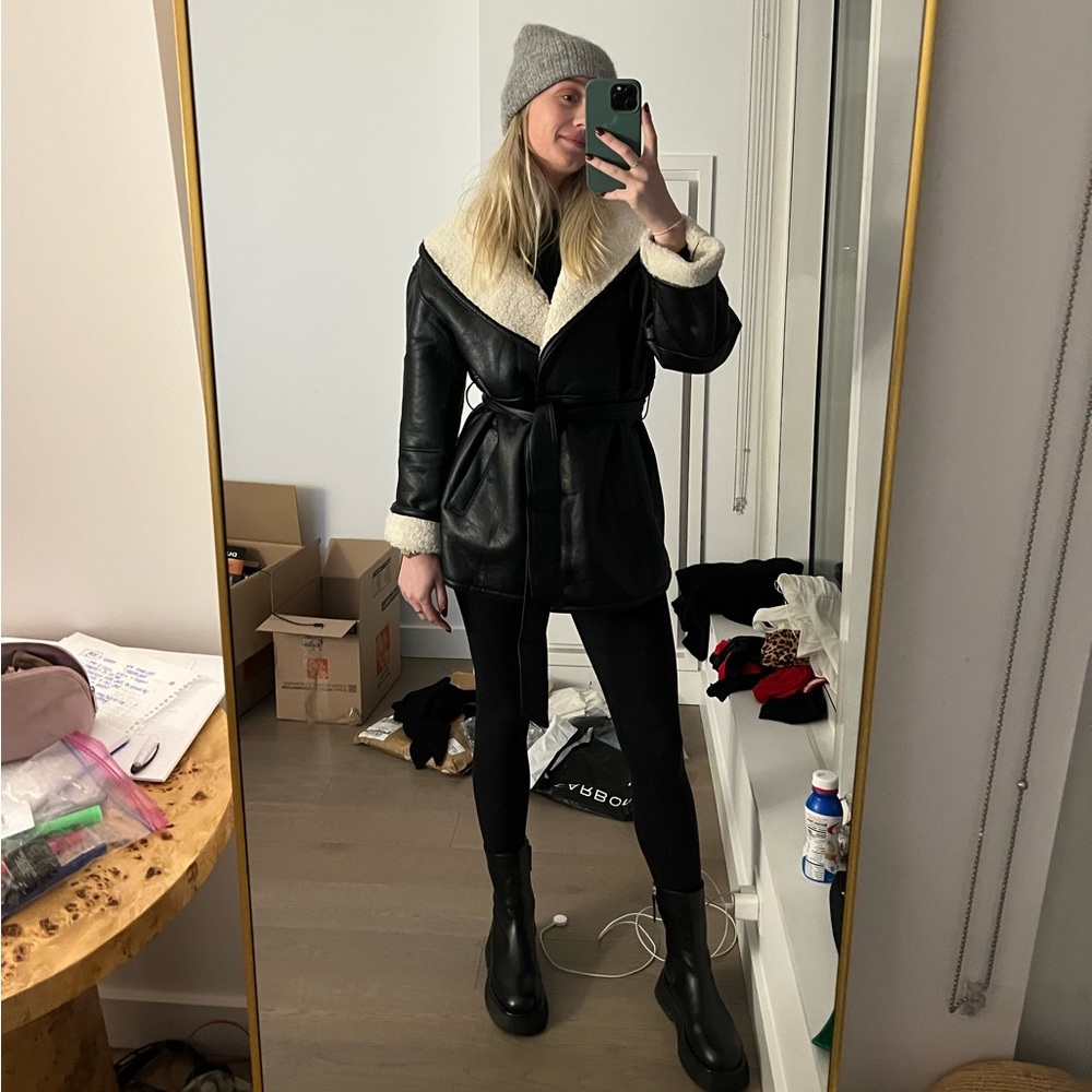 Asos Collared Shearling Belted Jacket - image 7